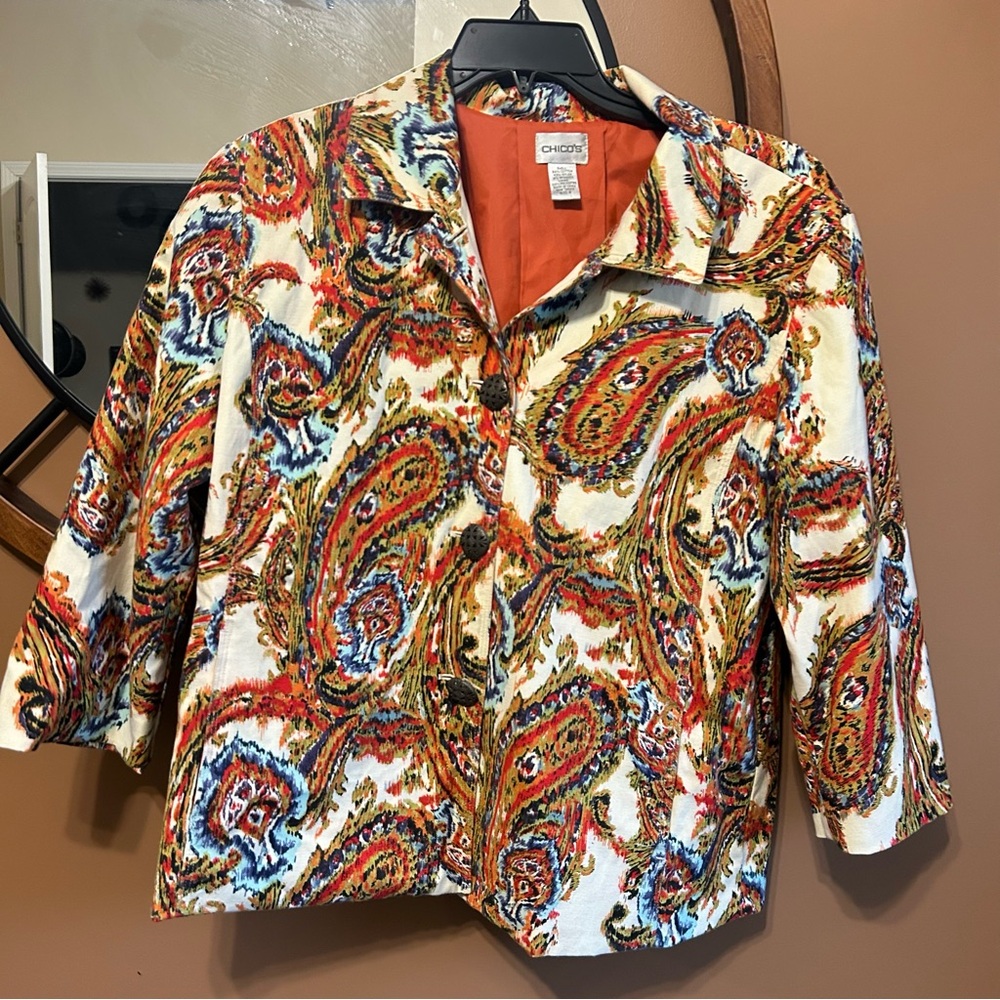 Chicos Jacket Sz 3 Western Boho Cowgirl Parsley Colorful Ptp 22